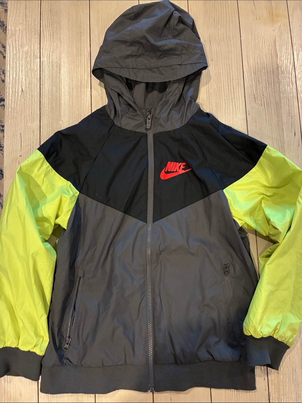 Nike Kids Hooded Jacket in Gray, Black & Neon Yellow